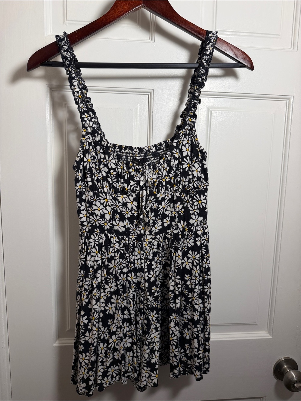 Black Daisy Tiered Romper with Braided Straps